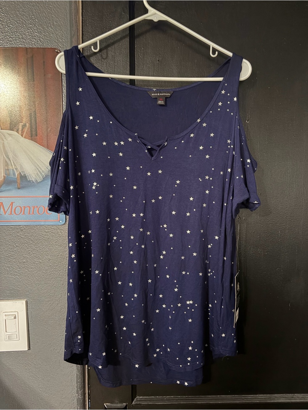 NWT Blue Cold-Shoulder Star Print Top